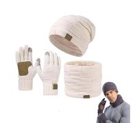 Ardenknit Winter Set, 3 Piece Set Windproof Knit Hat, Scarf and Gloves, Warm Stretchy for Cold Weather (White)