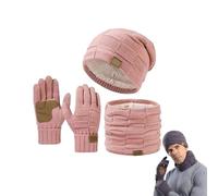 Ardenknit Winter Set, 3 Piece Set Windproof Knit Hat, Scarf and Gloves, Warm Stretchy for Cold Weather (Pink)