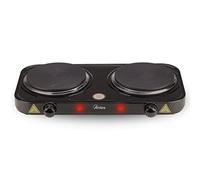 ARDES - AR1F20 Fornello elettrico per Cucinare da 2000W in Acciaio Verniciato da Campeggio e Cucina con 2 Piastre in Ghisa Diametro 15,5 cm e 2 Termostati Modello TIKAPPA Nero
