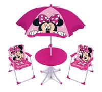 ARDITEX - Set Disney motivo Minnie composto da tavolo (50 x 50 x 48 cm), 2 sedie (38 x 32 x 53 cm) e ombrellone (diametro 110 cm), WD16123
