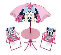 ARDITEX WD14418 Set da tavolo (50 x 50 x 48 cm), 2 sedie (38 x 32 x 53 cm) e ombrilla (diametro 110 cm) di Disney-Minnie