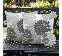 Ardjxue Federe per Cuscini 40x40 cm Nero Grigio Dalia Cuscino Esterno Impermeabile Double-Face Modern Primavera Estate per Divano Soggiorno Patio Giardino Panca Decorazione Set di 2