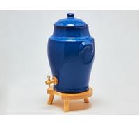 Ardosia Acetiera in Gres Blu 4 L con Rubinetto e Supporto in Legno, per Fare Aceto in Casa, Madre dell’Aceto e Conservazione Artigianale, Istruzioni Incluse