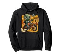 Area 51 Alien Biker UFO Deserto Retro Sci Fi Cartoon Felpa con Cappuccio