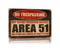 Area 51 Targa in metallo, poster decorazione da parete per la casa, adatta per camera da letto, soggiorno, bar, ristoranti, ecc., placca 30,5 x 20,3 cm