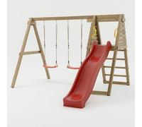 Area Gioco da Giardino in Legno Maxplay Gym con Scivolo 2,2 m e Doppia Altalena - Parco Giochi Compatto con Scala, 337x299x202 cm, Legno Impregnato in Autoclave (Rosso)