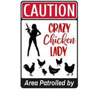 Area Patrolled by Chicken Lady - Crazy Chicken Lovers Gag Gifts - Funny Farm Yard Fence Chicken Coop Cartello di Attenzione Decorazione per esterni 30,5 x 20,3 cm (052)