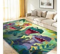Area Rug - Tappeto antiscivolo e lavabile, 120 x 180 cm, con stampa di dinosauri allegri e gioiosi, con retro in TPR, non perde pelo, per sala giochi, verde multicolore