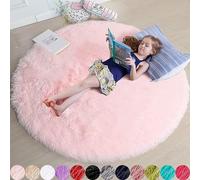 Area Rugs Tappeto peloso rotondo shaggy per soggiorno, camera dei bambini, camera da letto, decorazione per la casa, rosa, 130 x 130 cm