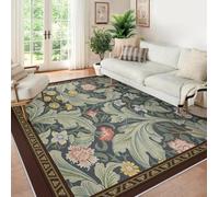 Area Tappeto 180x240 soggiorno Tappetino lavabile Arts and Crafts botanico floreale No Slip Soft Indoor Floor Large for camera da letto Farmhouse cameretta corridoio ufficio Dark Blue Sage Green