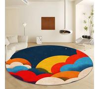 Area Tappeto Rotondo Astratto Retrò Nuvole per Soggiorno, 160 cm Tappeti Morbido Sala da pranzo Camera da letto Home Decor Tappeto Antiscivolo e Lavabile - Blu Scuro