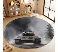 Area Tappeto Rotondo Natura Esercito Carro Armato per Soggiorno, 150 cm Tappeti Morbido Sala da pranzo Camera da letto Home Decor Tappeto Antiscivolo e Lavabile - Grigio Chiaro
