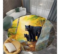 Area Tappeto Rotondo Naturalismo Animali Orso Nero per Soggiorno, 120 cm Tappeti Morbido Sala da pranzo Camera da letto Home Decor Tappeto Antiscivolo e Lavabile - Giallo Marrone