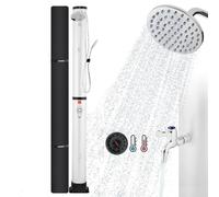 AREBOS Doccia a energia Solare, 40 l, con termometro Integrato, doccetta, soffione Doccia Girevole, con Doccia a Piedi e connettore Tubo da Giardino, con Materiale di Montaggio e Copertura