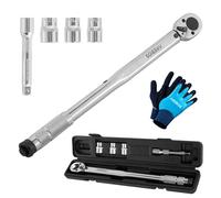 Arebos Set di 6 chiavi dinamometriche | 40 - 210 Nm, 1/2 pollici | con bussole da 17, 19 e 21 mm, prolunga, guanti di montaggio e valigia, tolleranza +/- 4% | chiavi per pneumatici auto