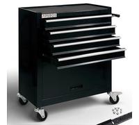 AREBOS Carrello da officina a 4 scomparti + grande scomparto | con tappetini antiscivolo | 2 ruote con freno di stazionamento | nero