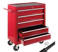 AREBOS carrello da officina a 5 scomparti | con serratura centrale | rivestimento antiscivolo | ruote con freno di stazionamento | metallo massiccio | rosso
