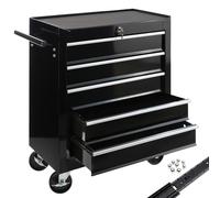 AREBOS carrello da officina a 5 scomparti | con serratura centrale | rivestimento antiscivolo | ruote con freno di stazionamento | metallo massiccio | Nero