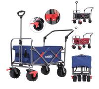 Arebos Carrello pieghevole a mano | Carrello di trasporto e per attrezzi, con 2 borse a rete, freno ruote anteriori, manico telescopico, portata fino a 100 kg | Blu