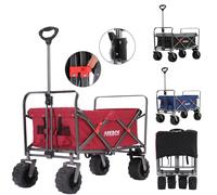 AREBOS Carrello pieghevole con tetto, capacità 100 kg con tasche laterali rosso