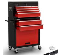 AREBOS Carrello Porta Utensili da Officina | 9 scomparti | Nero-Rosso | Carrello porta attrezzi da officina | 9 scomparti | cassetta portautensili estraibile | serratura centrale | ruote con freno