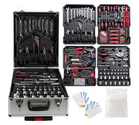 Arebos Cassetta degli Attrezzi Completa 1200 pz | kit chiavi | alluminio | Set utensili 1200 pezzi | valigetta in alluminio | trolley con maniglia telescopica | 4 scomparti