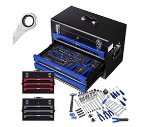Arebos Cassetta degli attrezzi con set di attrezzi in cromo vanadio da 172 pezzi | per la casa, il garage e l'officina | cassetta degli attrezzi attrezzata con 3 cassetti | chiudibile a chiave