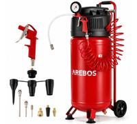 Arebos Compressore aria 50 L silenzioso | 13 accessori | spegnimento auto | Compressore ad aria compressa da 50 L | Silenzioso e a bassa manutenzione | Spegnimento automatico | Set 13 accessori