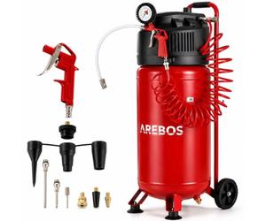 Arebos Compressore aria 50 L silenzioso | 13 accessori | spegnimento auto | Compressore ad aria compressa da 50 L | Silenzioso e a bassa manutenzione | Spegnimento automatico | Set 13 accessori