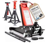 Arebos Cric Idraulico 3T per Auto | 2 Cavalletti | Martinetto Sollevatore | Cric idraulico piatto da 3 tonnellate per auto | 2 cavalletti di supporto inclusi | Martinetto per officina e hobby | 3 T