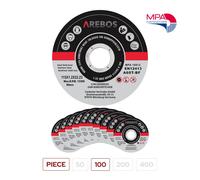 Arebos Dischi da taglio 100 pezzi | Ø 115mm x 1mm x 22,2mm | adatto per acciaio, acciaio inossidabile, inox, ferro, lamiera, metallo | avanti e indietro | EN 12413 | Certificato (MPA)