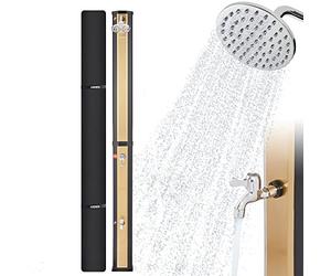 AREBOS Doccia Solare 35 L | con termometro Integrato e Doccia a Pedale| soffione Rotondo | Temperatura dell'Acqua Fino a 60°C | incl. Materiale di Montaggio e Copertura | Nero-Oro
