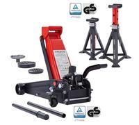 Arebos Martinetto Idraulico 3T con Pedale + 2 Cavalletti | Capacità 3 Ton | Sollevatore da Officina e Hobby | Jack Auto con 2 Supporti Stabili | Altezza Regolabile e Facile da Usare