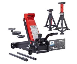 Arebos Martinetto Idraulico 3T con Pedale + 2 Cavalletti | Capacità 3 Ton | Sollevatore da Officina e Hobby | Jack Auto con 2 Supporti Stabili | Altezza Regolabile e Facile da Usare