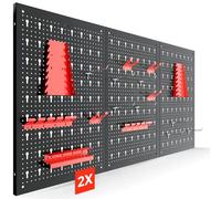AREBOS Pannello forato portautensili 6 pezzi | 34 ganci | Pegboard rosso | Pannello forato in metallo per officina | 235,2x59,5 cm | Set 34 ganci portautensili | Materiale di montaggio incl. | Rosso