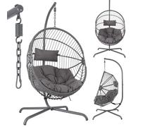 Arebos Poltrona Sospesa con Telaio | Poltrona a Uovo da Giardino e Balcone | Altezza Regolabile 160-180 cm | Telaio in Acciaio fino a 130 kg | con Cuscini Seduta e Schienale