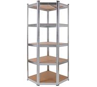 Arebos Scaffale angolare per carichi pesanti, 875 kg, facile da montare grazie al sistema a incastro, 180 x 70 x 70 cm, 5 ripiani in MDF, fino a 175 kg per ripiano, zincato