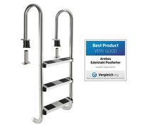 Arebos Scaletta in acciaio inox a 3 o 4 gradini | con cuscinetti antiscivolo sui pioli | 3 livelli