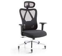 AREBOS Sedia da Ufficio Ergonomica | Poltrona da Scrivania con Poggiatesta Regolabile 3D, Braccioli 3D, Supporto Lombare 2D, Funzione Oscillante | Sedia Girevole in Mesh | Supporto Schiena | 136 kg