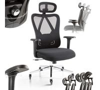 AREBOS Sedia da Ufficio Ergonomica | Poltrona da Scrivania con Poggiatesta Regolabile 3D, Braccioli 3D, Supporto Lombare 2D, Funzione Oscillante | Sedia Girevole in Mesh | Supporto Schiena | 136 kg
