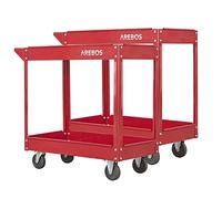 Arebos Set da 2 Carrelli da Officina | Portautensili con 2 Ripiani | Struttura in Acciaio Robusta | Portata fino a 100 kg | Carrello Mobile per Officina, Garage e Fai da Te