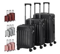 AREBOS Set di 3 valigie rigide in ABS, valigetta da viaggio con manico telescopico, con chiusura lampo, ruote a 360°, set da viaggio M-L-XL, Noir