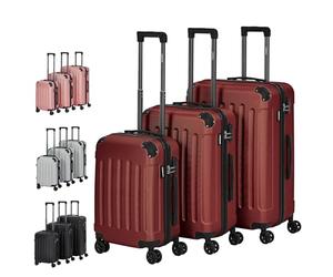 AREBOS Set di 3 valigie rigide in ABS, valigetta da viaggio con manico telescopico, con chiusura lampo, ruote a 360°, set da viaggio M-L-XL, Rosso
