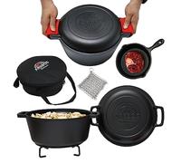 Arebos Set forno olandese 2in1 | Pentola in ghisa da 4,8 L e padella da 1,8 L | Pentola per barbecue bruciato e padella con accessori | Coperchio/padella a doppia funzione