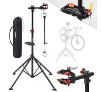 AREBOS Supporto professionale per il montaggio di biciclette, mountain bike, e-bike, per carichi pesanti, supporto per bicicletta + borsa con dispositivi di sgancio rapido, girevole a 360°