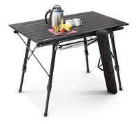 AREBOS Tavolo da campeggio pieghevole 90 x 51,5 cm | pieghevole regolabile in altezza 47-69 cm | accessori da campeggio, giardino, barbecue, picnic | tavolo da viaggio con borsa di trasporto | Nero