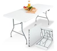 Arebos Tavolo Pieghevole da Giardino Bianco perfetto come Tavolo da Campeggio, da Buffet, da Cucina | Tavolino Esterni Richiudibile a Valigetta con Maniglia | 182 cm | Bianco