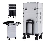 Arebos | valigia per cosmetici | valigia professionale per il trucco | valigia per il trucco 3 in 1 da viaggio | chiudibile a chiave | con ruote universali rotanti a 360° | Argento