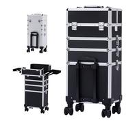 Arebos | valigia per cosmetici | XXL valigia professionale per il trucco | valigia per il trucco 4 in 1 da viaggio | chiudibile a chiave | con ruote rotanti a 360° | nero