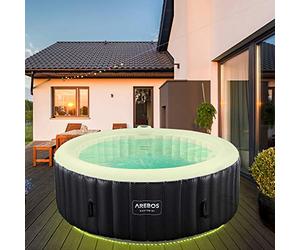 Arebos Vasca idromassaggio gonfiabile | ⌀ 208cm | Gonfiabile automatico | Per interni ed esterni | 6 persone | Striscia luminosa LED | 1000 litri | in opertura | Bubble Spa Wellness Massaggio